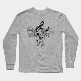 Music, decorative clef with piano and key notes Long Sleeve T-Shirt